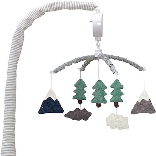 Living Textiles Baby Musical Mobile - Peaks | Knitted Hanging Decor w/Electronic Music Box for Newborn & Nursery Bedding/Crib