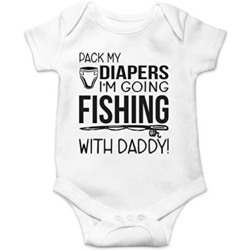 AW Fashions Pack My Diapers, I'm Going Fishing With Daddy Baby Bodysuit Newborn Boy Outfits Cute Romper