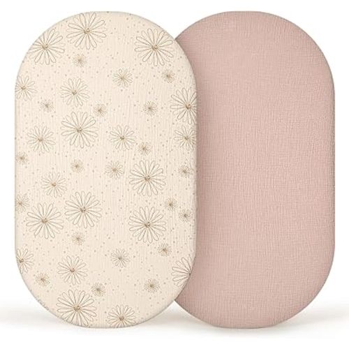 lulumoon Muslin Bassinet Sheets Baby: Cotton Bassinet Sheets Fitted for Boys and Girls - Bassinet Sheets for Oval Rectangle or Hourglass Mattress