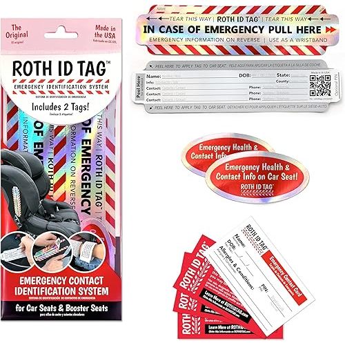 Original ROTH ID TAG™ Kit | Emergency Contact Identification System for Car Seats, Red, White, Black