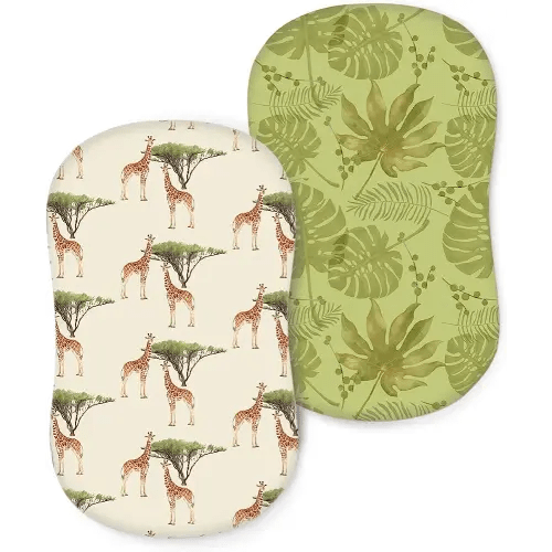 ACRABROS Bassinet Sheets for Baby Boy Girl, Ultra Stretchy Snug Fitted, Bassinet Sheet Set Mattress Protector, 2 Pack,Giraffe Forest
