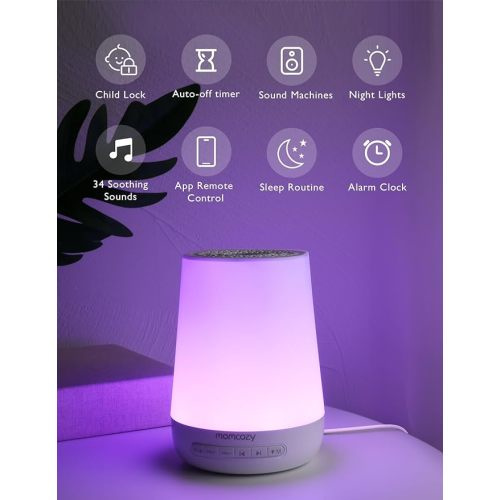 Baby Sound Machine, Momcozy White Noise Machine for Baby Sleeping with Night Light, Toddler Sleep Trainer with 34 Soothing Sounds, Timer, App Remote Control, Personal Sleep Routine (Blue)