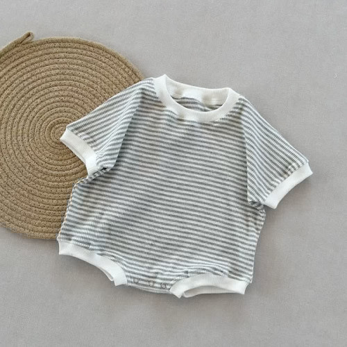 Baby Waffle Striped Loose Simple Bodysuit