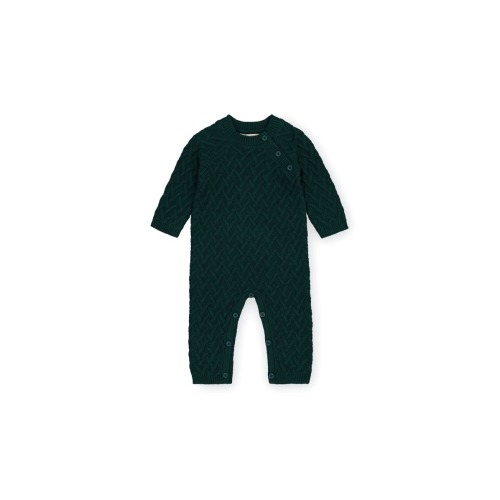 Cable Knit Sweater Romper, Deep Green Herringbone, 0-3M