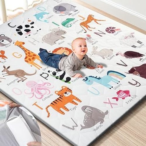 TINYHARBO Premium Foam Baby Play Mat 59" x 59" – Removable & Machine Washable Cover, Extra Thick Padding Playpen Mat, Non-Slip Crawling Mat, Easy to Clean for Infants, Toddlers & Babies