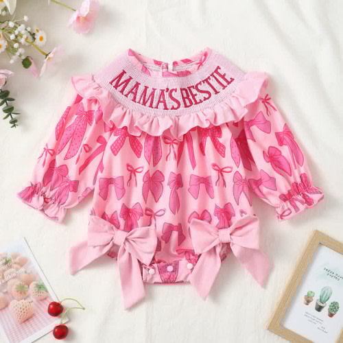 MAMA&#x27;S BESTIE Baby Bow Pink Bodysuit