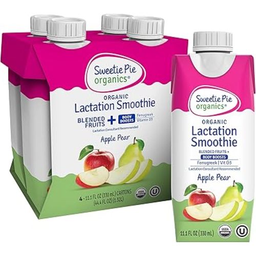 Sweetie Pie Organics Lactation Smoothie, Apple Pear, Supports Breastmilk Production for Nursing and Pumping - No Artificial Sweeteners, Flavors or Dyes, 4 Pack