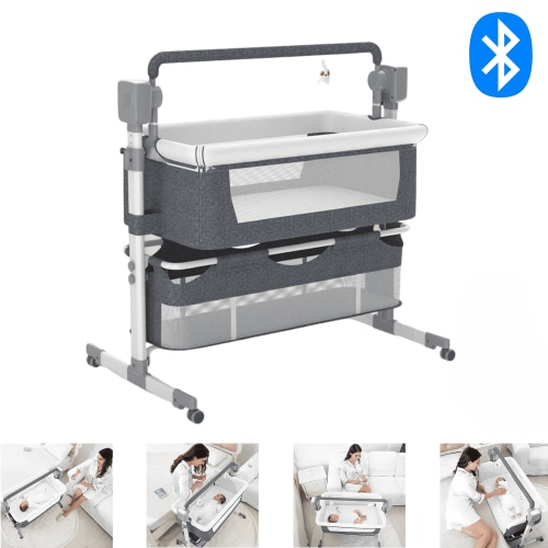 Automatic Electric baby Crib with Bluetooth Music Speaker with Mosquito Net for Newborn