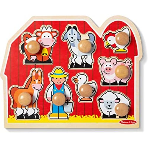 Melissa & Doug Farm Animals Jumbo Knob Wooden Puzzle - Wooden Peg Chunky Baby Puzzle, Preschoool Learning, Knob Puzzle Board For Toddlers Ages 1+