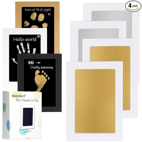 Inkless Baby Hand and Footprint Kit,Clean-Touch Ink Pad Kit,Safe No Mess Printing Infant Hand Foot Stamp,4 Pack Newborn Inkless Print Pads Best Keepsake or Gifts for Family