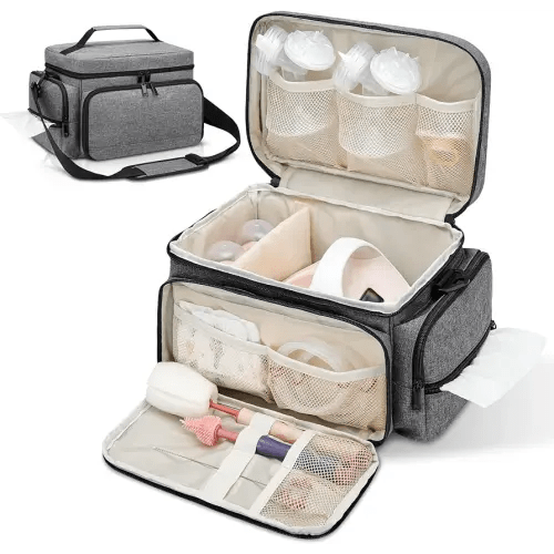 Breast Pump Bag Fit for Spectra S1 and S2, Pumping Bag with Waterproof Mat for Pump Accessories, Portable Pump Carrying Case for Work, Travel and Family Use, Grey