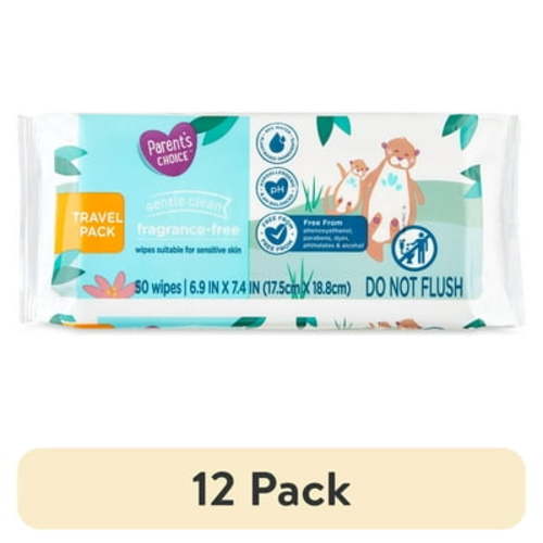 (12 pack) Parent's Choice Fragrance Free Baby Wipes, Travel-Pack, 50 Count