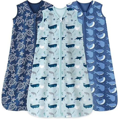 Baby Sleep Sack 0-6 Months 3 Pack 100% Cotton Lightweight 0.5 TOG Wearable Blanket Baby Sleep Bag with 2-Way Zipper for Newborn Infant Shark
