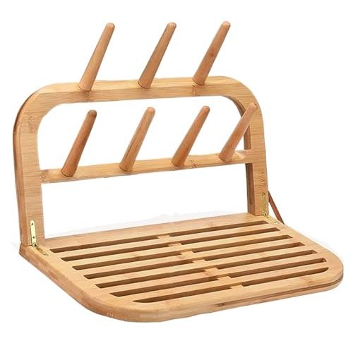 Eforwest Baby Bottle Countertop Drying Rack Bamboo,Space Saving Kitchen Drying Rack & Bottle Holder for Nipples, Cups, Pump Parts, Accessories, Reusable Ziplock and Freezer Bag Dryer Rack