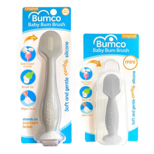 Bumco Baby Bum Brush + Mini Baby Diaper Cream Spatula with Case - BPA-Free Silicone Diaper Spatula, Mom-Invented Butt Paste Applicator (Gray & Gray)