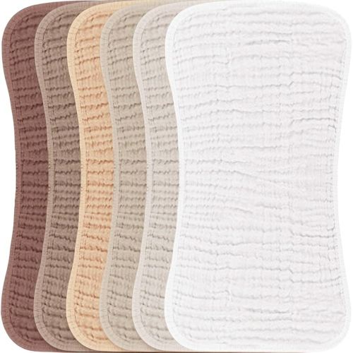 Konssy Muslin Baby Burp Cloths Sets for Unisex- 6 Pack Large 100% Cotton Burping Clothes for Newborn, Baby Girls and Boys