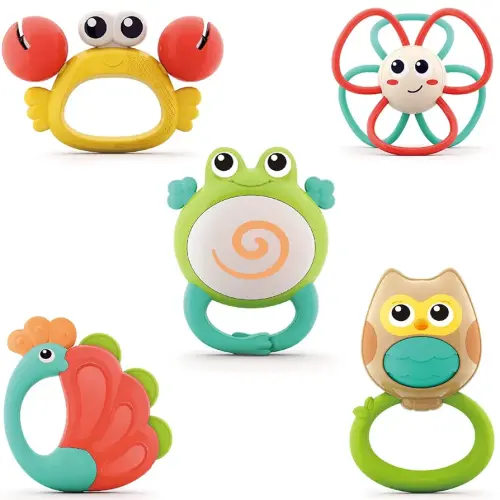 Baby Rattles Toys Set, Infant Grab N Shake Rattle, Sensory Teether, Development Learning Music Toy, Newborn Babies First Birthday Gifts for 0 1 2 3 4 5 6 7 8 9 10 12 Month Boy Girl