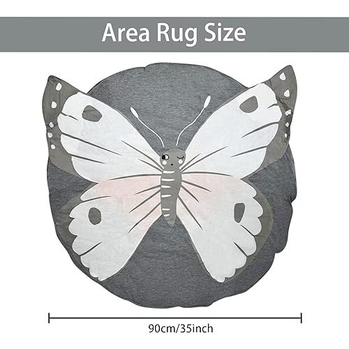 ABREEZE Butterfly Baby Round Play Pad Crawling Mat Blanket Tummy Time Mat Rug for Kids Children Toddlers Bedroom