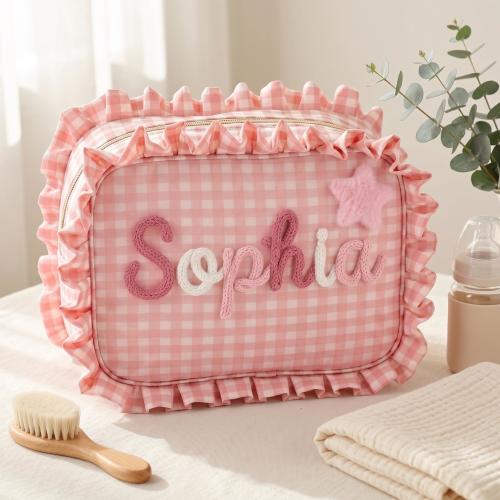 Personalized Baby Girl Diaper Bag, Custom Gingham Diaper Wipe Pouch, Monogrammed Nursery Organizer, Mama Hospital Bag, Baby Shower Gift