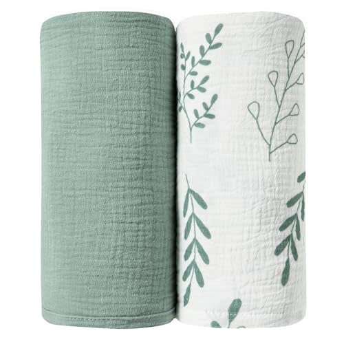 JELLYMONI Muslin Swaddle Blankets for Unisex, 2 Pack Newborn Receiving Blanket, Large 47 x 47 inches Soft Breathable Muslin Baby Blanket for Newborn Boys & Girl