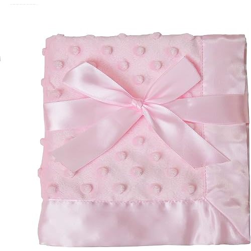 American Baby Company Heavenly Soft Chenille Security Blanket, 2-Layer Design with Minky Dot & Silky Satin, Pink, 14" x 14" for Boys and Girls