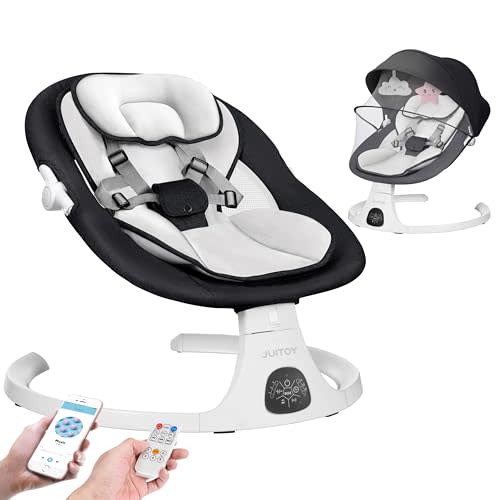 Electric Baby Swings for Infants to Toddler Baby Swing with 5-Speed 3-Seat Positions 5-Point Carabiner,with Bluetooth Music 10-Preset Melodies (Black White)
