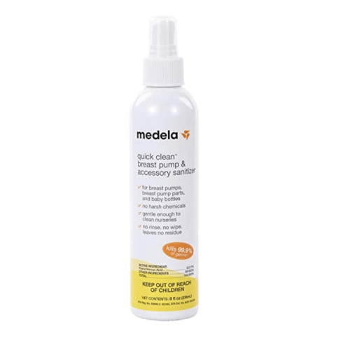 Medela Quick Clean Breast Pump and Accessory Sanitizer Spray, Safe No Rinse Breastpump Sterilizer, Eliminates 99.9% of Common Bacteria and Germs, 8 Fluid Ounces