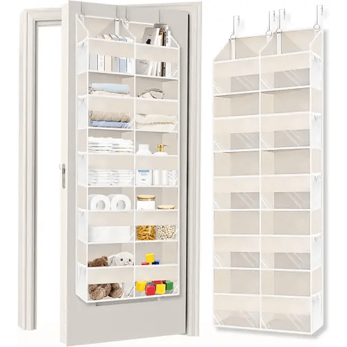 Over the Door Organizer 5 Tiers,Extra Large Behind Door Storage of 10 Compartments,80 lbs Weight Capacity Over the Door Storage, Door Hanging Organizer for Closet, Diaper Organizer, Toy Storage, Beige