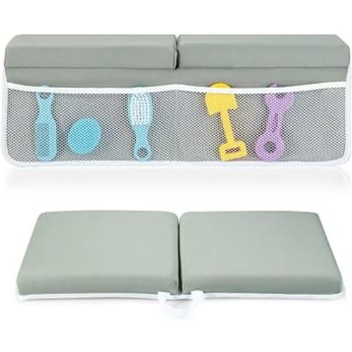 PandaEar Baby Bath Kneeler & Elbow Rest Pad, Comfortable Non-Slip Kneeling Mat Cushion with Toy Organizer Storage Pockets, Foldable Foam Mat for Toddler Bathroom Bathing Time