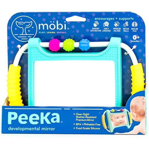 MOBI PEEKA TUMMY TIME MIRROR - Baby Essentials for your baby - Tummy Time Mat - Baby Toy 0-6 months - Shatterproof Mirror for Baby BPA + Phthalate Free Food Grade Silicone - Baby Mirror Tummy Time Toy