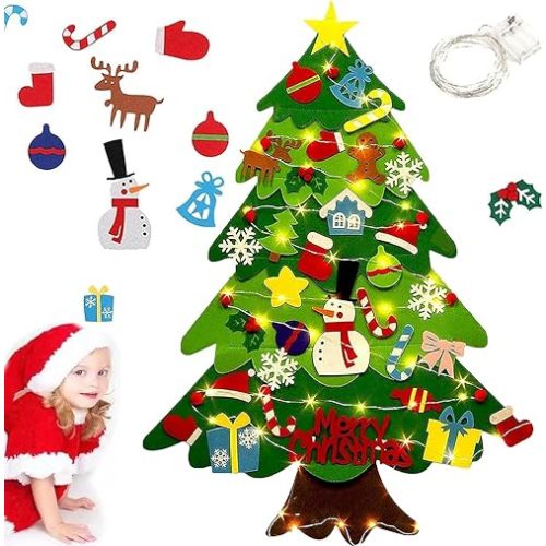 Felt Christmas Tree for Toddlers, Montessori Felt Christmas Tree with Lights for Toddlers