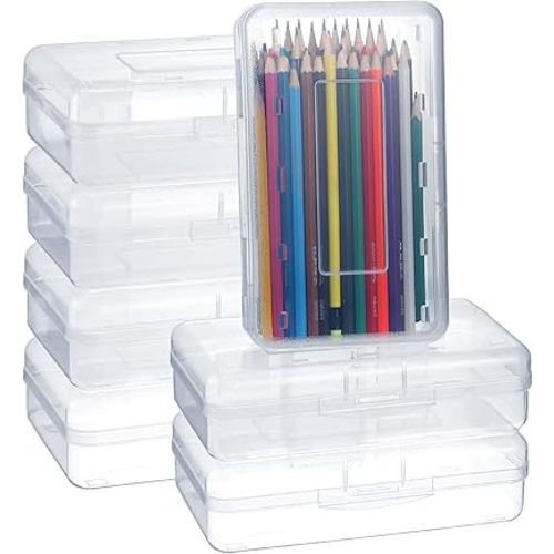 Leelosp 12 Pack Clear Pencil Boxes for School Bulk Plastic Pencil Case with Lid Hard Large Crayon Storage Box Stackable Classroom Stationery Organizer School Supplies for Adult(Clear)