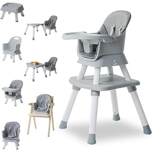8 in 1 Highchairs for Babies and Toddlers,Nookbeya Baby High Chair Convertible High Chair for Baby,Kids Learning Table,Building Block Table,Kids Stool Table Chair Set with Removable Tray(Grey)