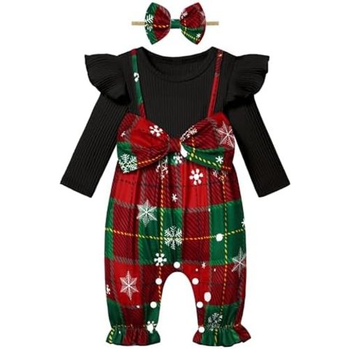 Queenstyle Newborn Baby Girl Clothes Romper Long Sleeve Ruffle Jumpsuit Cute Infant Girl Fall Winter Outfits with Headband