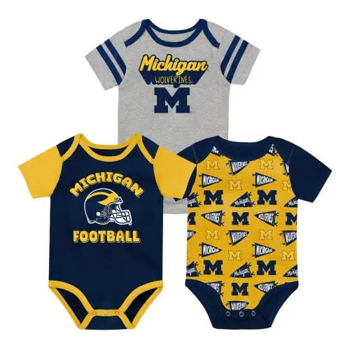 Michigan Wolverines Newborn 3-Pack Onesies