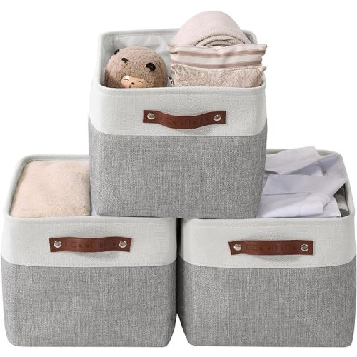 DECOMOMO Storage Bins Fabric Storage Baskets for Shelves, Linen Closet Organization Toys Nursery (Grey and White, Large - 3 Pack)