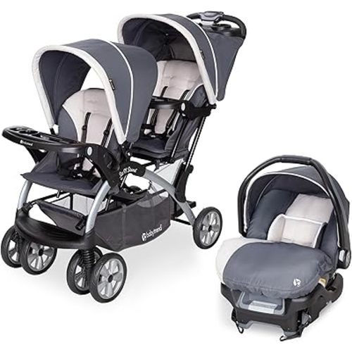 Baby Trend Infant and Toddler Double Stroller & Car Seat Combo, 2 Pc Set, Magnolia - Portable and Lightweight Stroller Duo and Car Seat Travel System Tandem