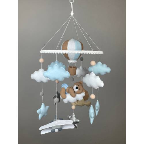 Baby mobile boy Bear mobile Hot air balloon nursery mobile Baby crib mobile plane Felt hanging mobile Baby boy nursery New baby boy gift