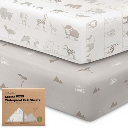 KeaBabies 2pk Soothe Waterproof Fitted Crib Sheets for Girl, Boy, 100% Organic Soft Cotton Crib Mattress Protector Sheet