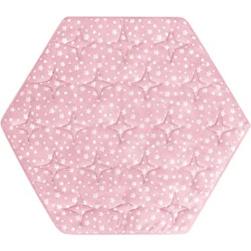Hexagon Playpen Mat Fits POP 'N GO Baby Playpen, 59 Inch Hexagon Playpen Mattress Pad, Non Slip and Cushion Play Mat Pink with Star Print