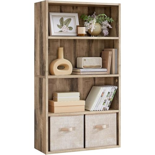 VASAGLE Custos Collection - Bookshelf, 4-Tier Bookcase, Book Shelf, Open Storage Shelf, 9.4 x 23.6 x 42.4 Inches, for Living Room, Home Office, Dinning Room, Camel Brown ULBC164L01