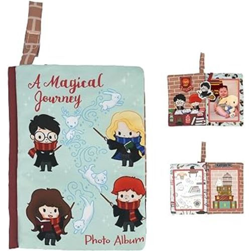 Kids Preferred Harry Potter Baby Photo Memory Album Crinkle Soft Sensory Book Holds 3 4"x6" Photos with Soft Fabric for Babies, 6.25x9 Inch