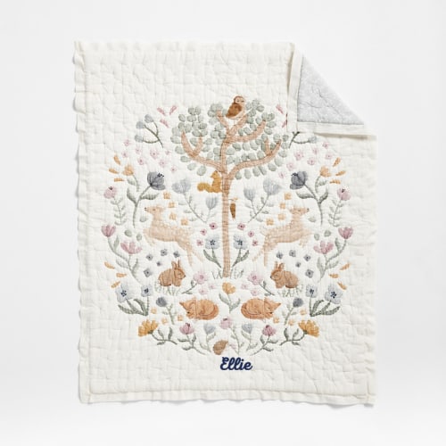 Personalized Wonderland Prairie Embroidered Organic Cotton Voile Baby Crib Quilt