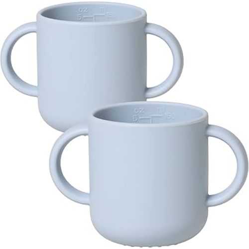 ROCCED Silicone Tiny Cups for Baby Silicone Baby Drinking Cups with 2 Handles, Toddler Training Cups Easy Grip for 6 Months+ 150ml/5oz 2 Pics-Deep Sky