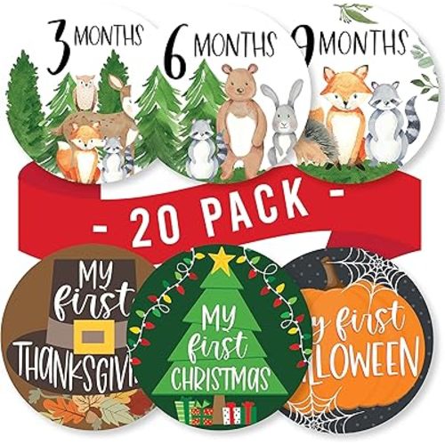 Hadley Designs - Woodland Baby Monthly Milestone Stickers, Monthly Newborn Baby Stickers for Pictures - 20 Pieces