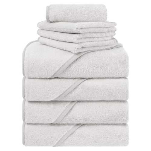 American Soft Linen 100% Cotton Soft Fluffy Hooded Baby Bath Towel Set 8 Piece - Gray