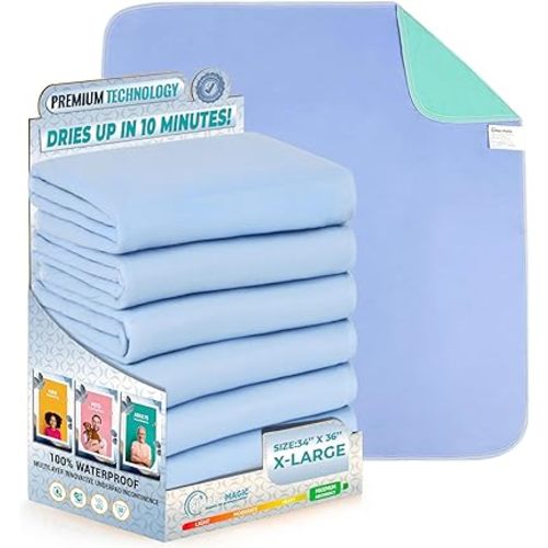 SIMPLI-MAGIC Washable Underpads, 34"x36" (Pack of 6) - Heavy Absorbency Reusable Bedwetting Incontinence Pads for Kids,Adults,Elderly,and Pets - Waterproof Protective Pad for Bed,Couch,Sofa,Floor