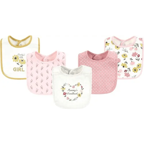 Hudson Baby Infant Girl Cotton Bibs, Soft Painted Floral, One Size