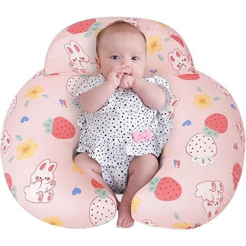 Nursing Pillow for Breastfeeding, Animal Patterns Removable Cotton Cover, Machine Washable, Pink Strawberry