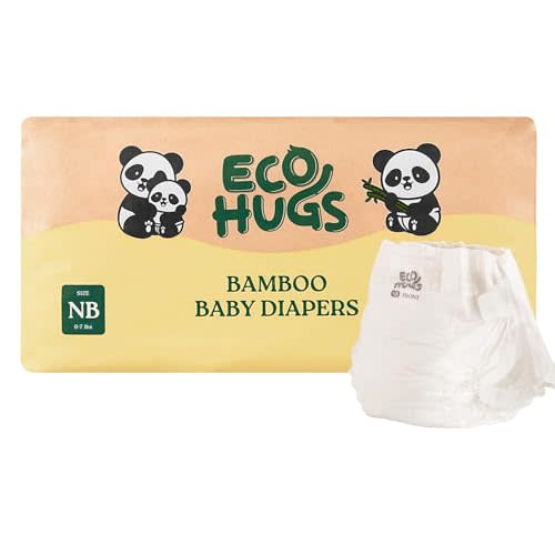 EcoHugs Organic Bamboo Diapers Size NB | Ultra-Soft Disposable Baby Diapers | Hypoallergenic and Super Absorbent | Unscented and Totally Chlorine Free | Pack of 32